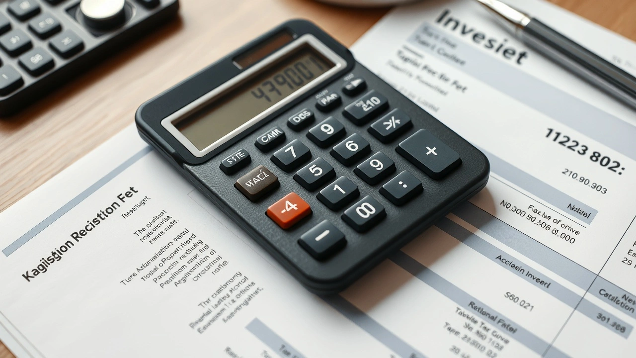 calculatrice et documents de frais d'enregistrement