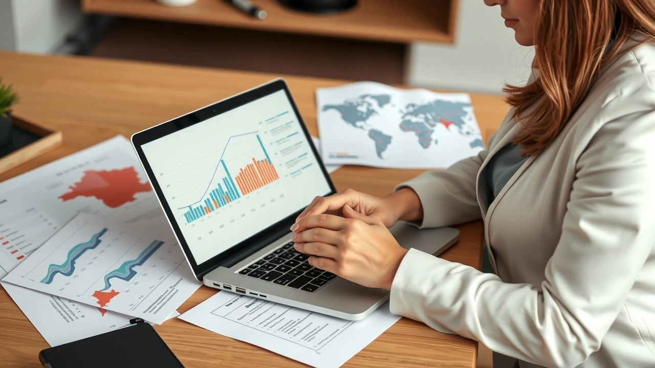 femme d'affaires analysant des données sur un ordinateur
