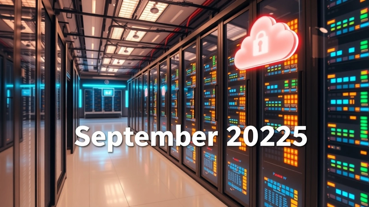 Centre de données moderne illustrant la sécurité et la performance du cloud en France en septembre 2025.