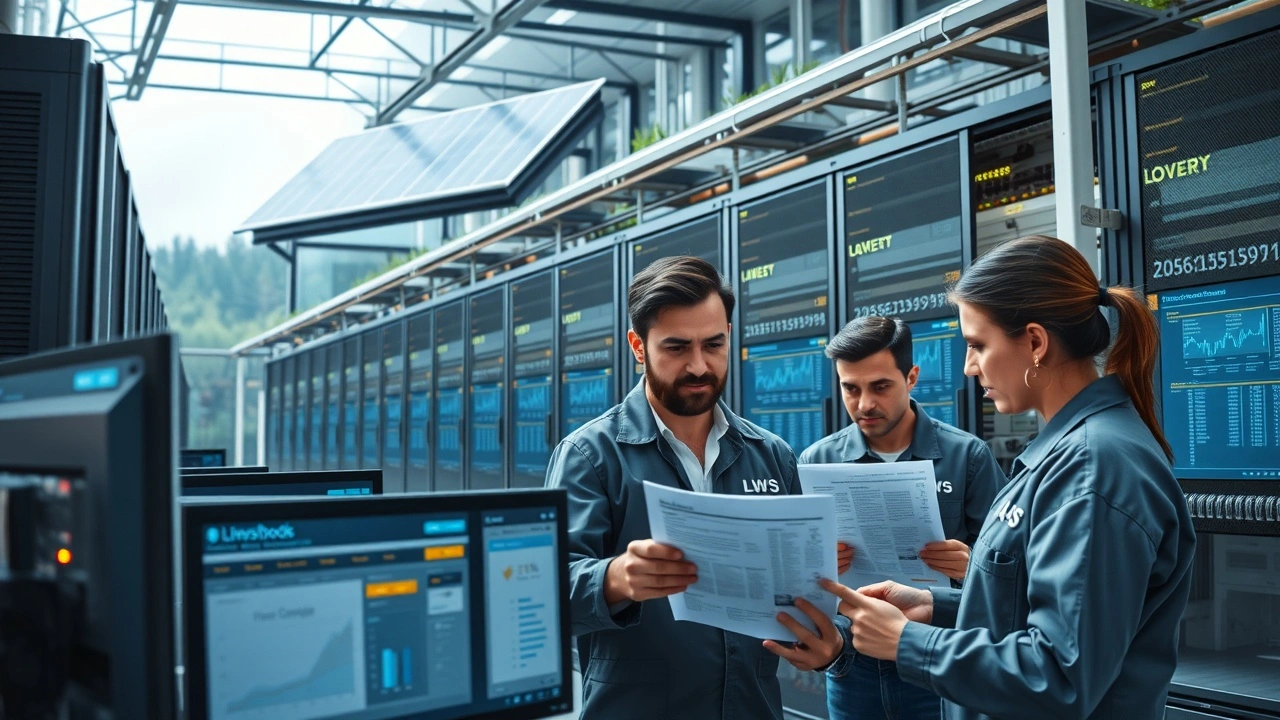 Une illustration photoréaliste d'un centre d'hébergement web moderne en France qui met en avant la souveraineté numérique et le soutien des entreprises locales.