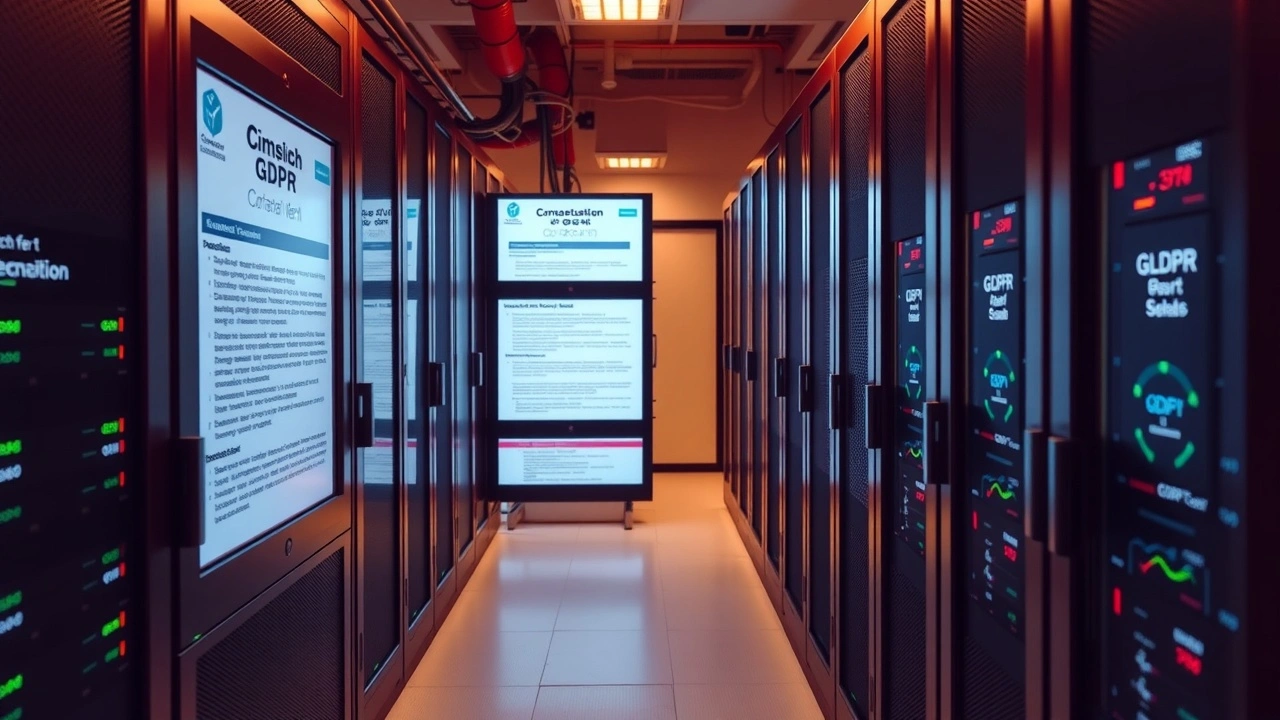 salle de serveurs avec ecrans de conformite RGPD