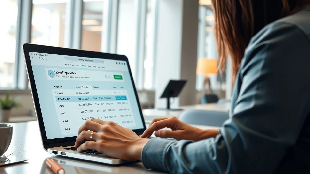 Person utilisant un outil de vérification de domaine en ligne