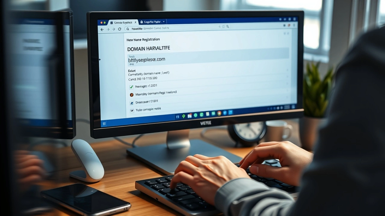 person examine un nom de domaine sur ordinateur